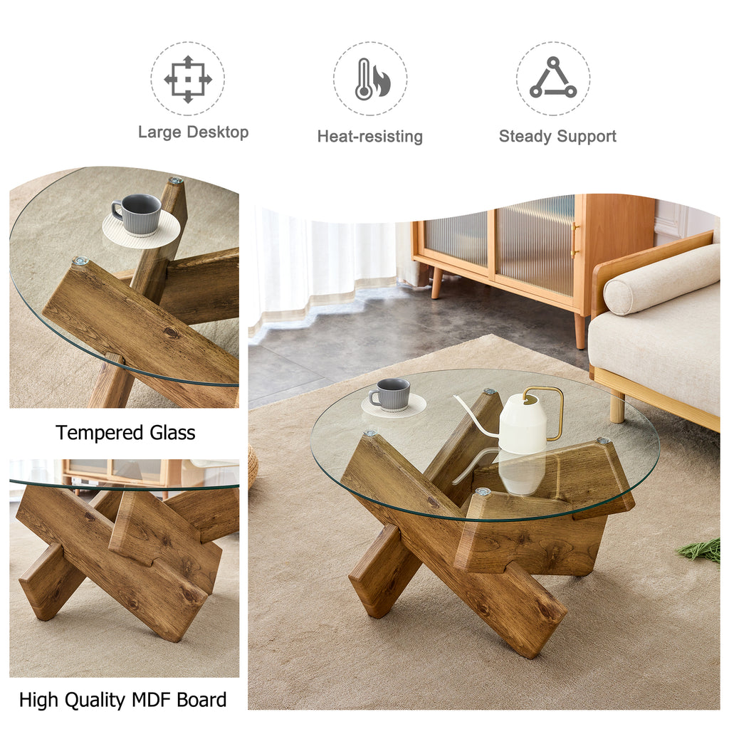 [variant:W3806P404750] 33.4-Inch Round Tempered Glass Coffee Table image 13