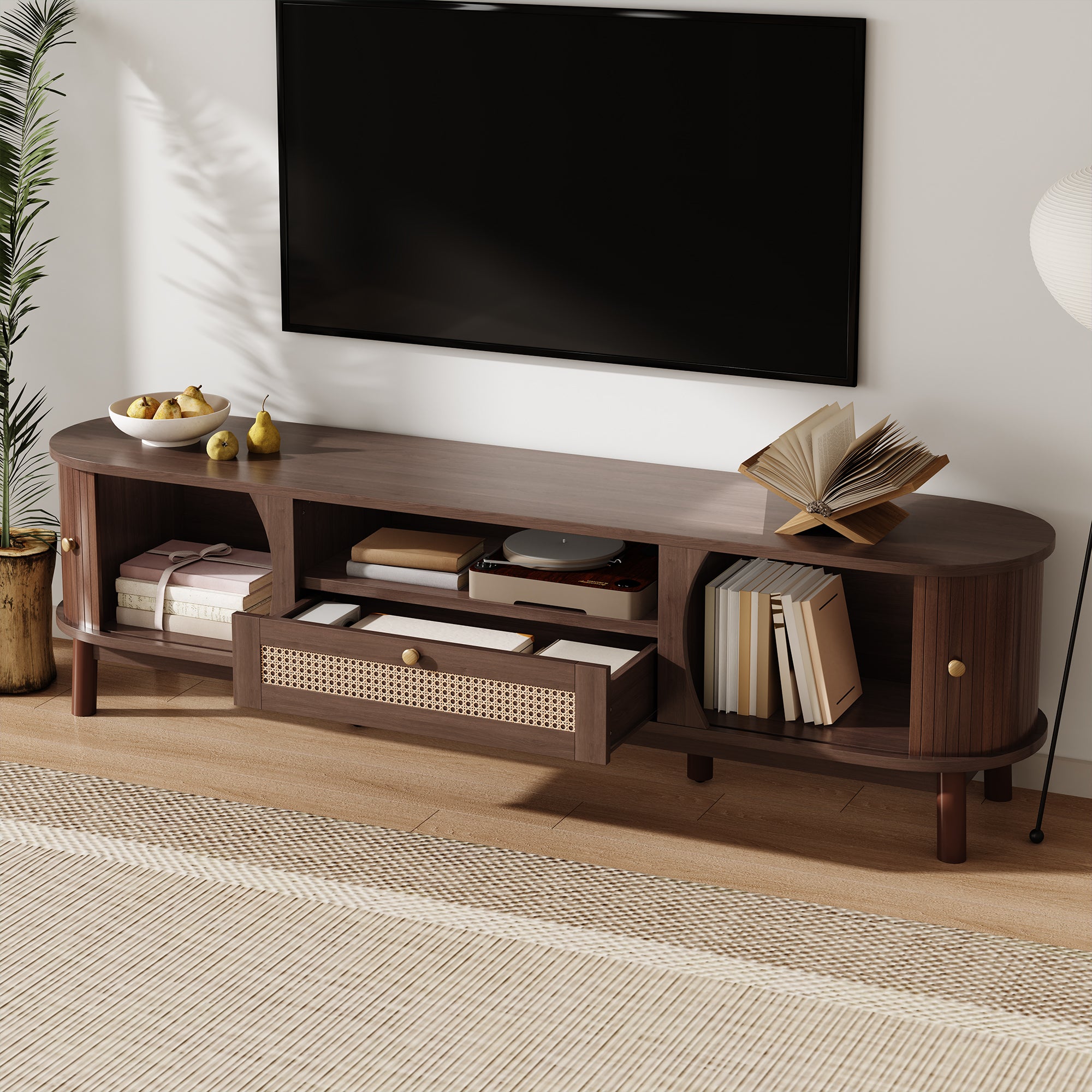 [variant:N875P278398N] Rattan TV Stand with Sliding Door – 65-Inch image 11