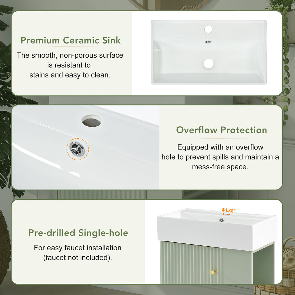 [variant:N729P170388F] Floating Bathroom Vanity with Ceramic Basin – 21.6-Inch, Green image 5