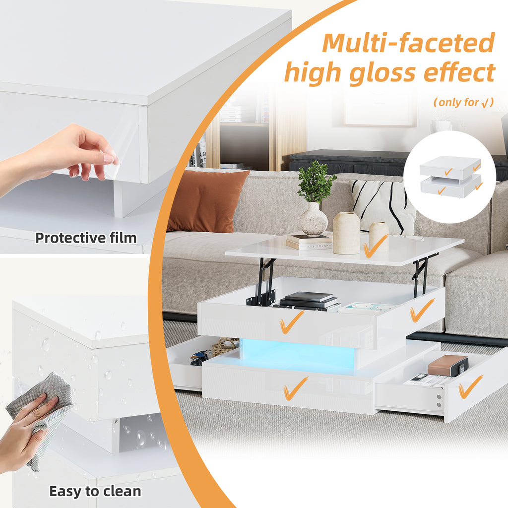 [variant:N892P407973W] White Lift-Top LED Coffee Table with 2 Drawers image 29