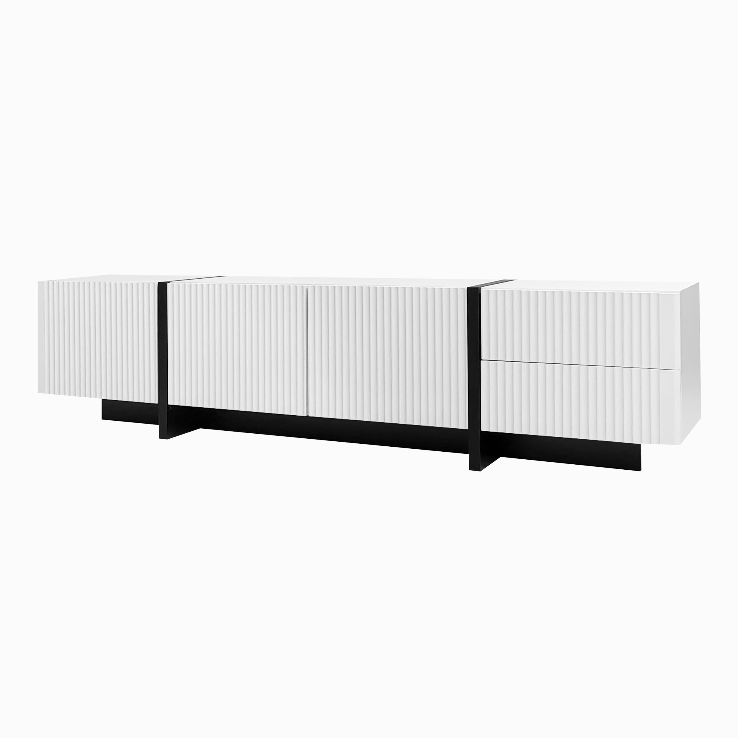 [variant:GA0014S] Modern TV Stand with 3 Doors and 2 Drawers – Black and White image 18