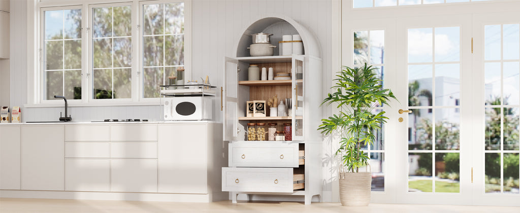 [variant:N853P387781W] Arched Glass-Door Pantry Cabinet – 71-Inch image 4