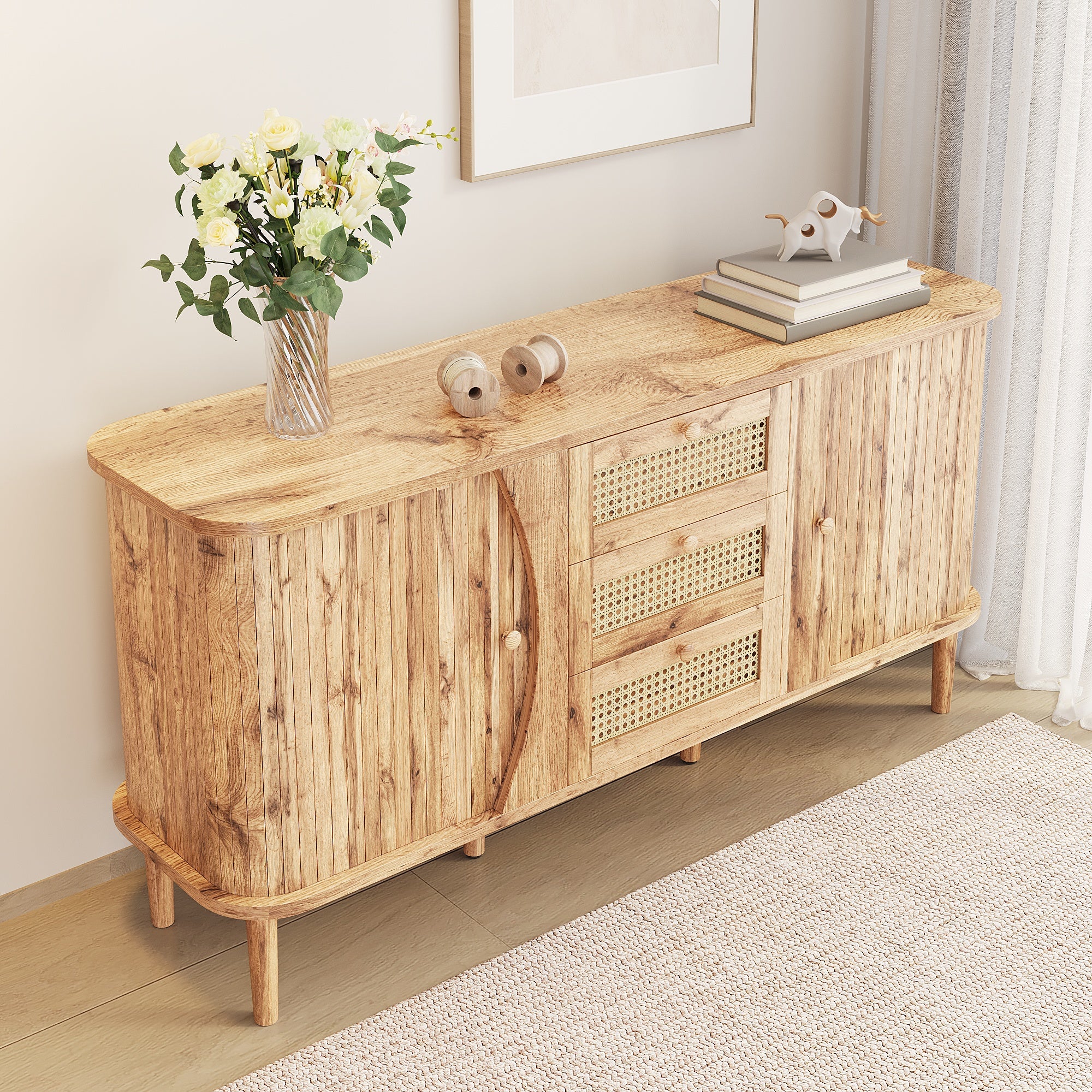 [variant:GA0005O] Rattan Sliding-Door Sideboard – Wood Tone image 8