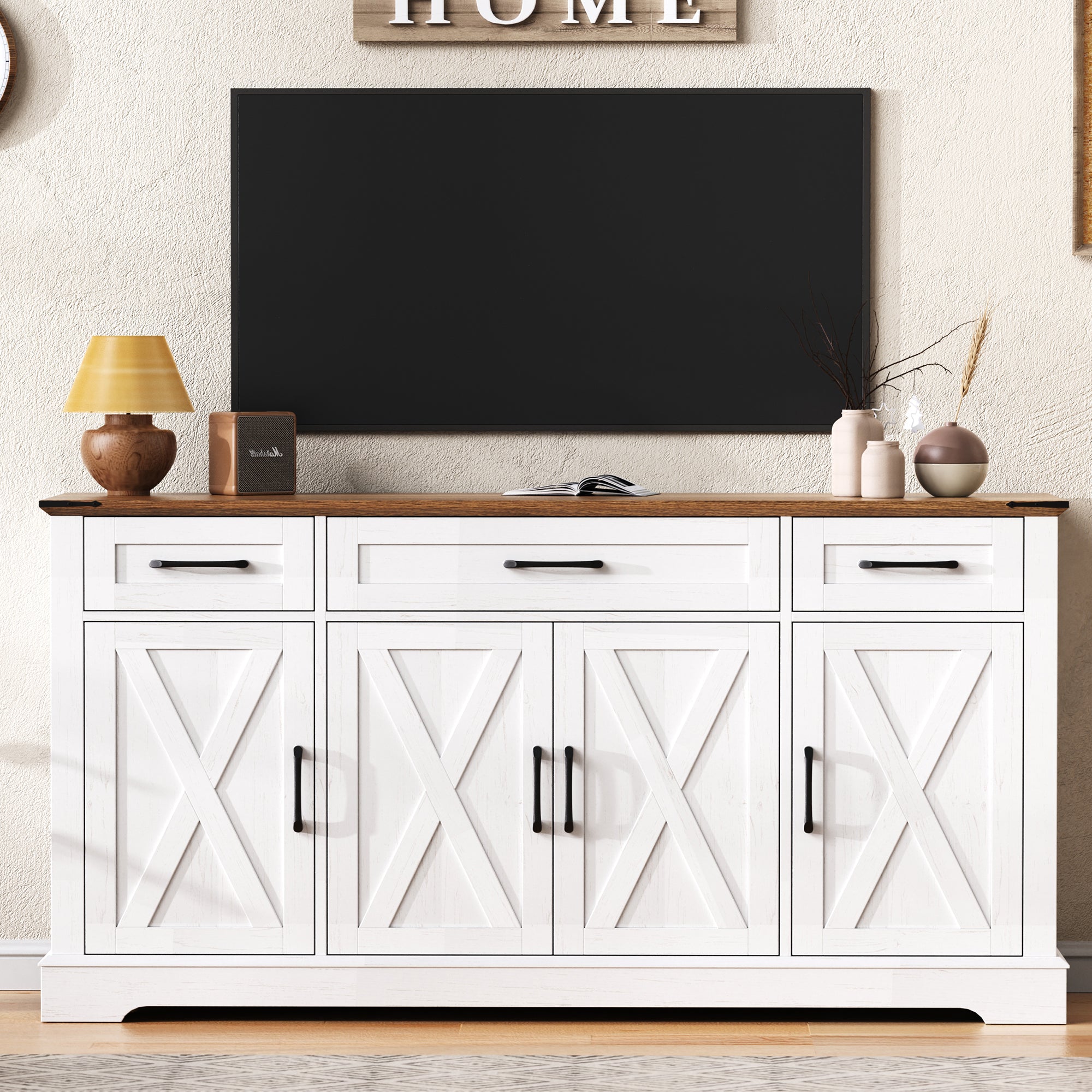 [variant:N853P444963W] 55-Inch Farmhouse Buffet Cabinet with Drawers image 7