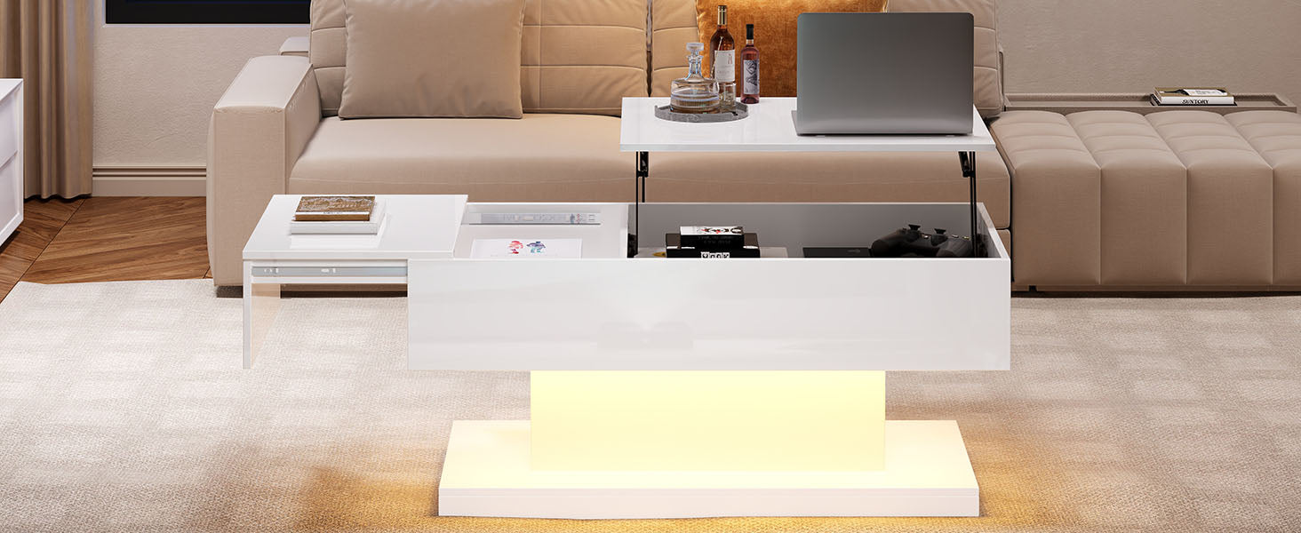 [variant:N892P407974W] High-Gloss Lift-Top Coffee Table with LED Lights image 32
