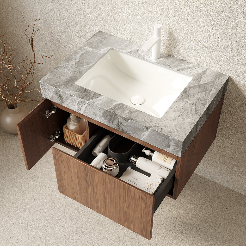 Floating Bathroom Vanity with Ceramic Sink – 24 or 30 Inch — [variant:W6063S00023] 30 in – Light Gray Top image 2