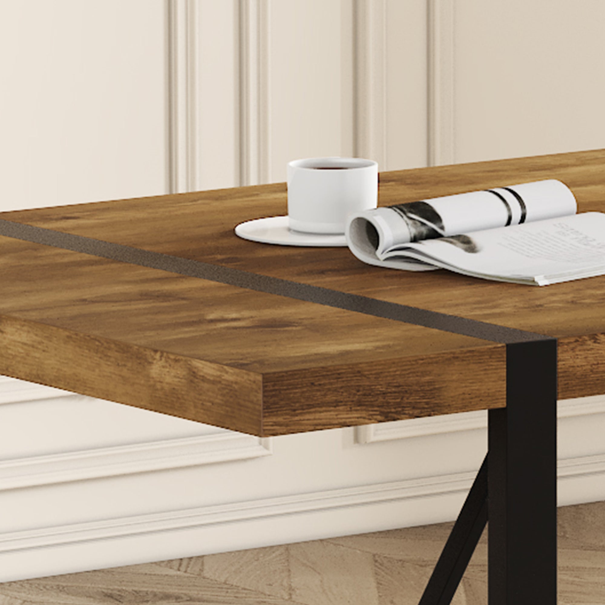 [variant:W3806P432339] Wood-Grain Dining Table with Metal Legs – 71-Inch image 12