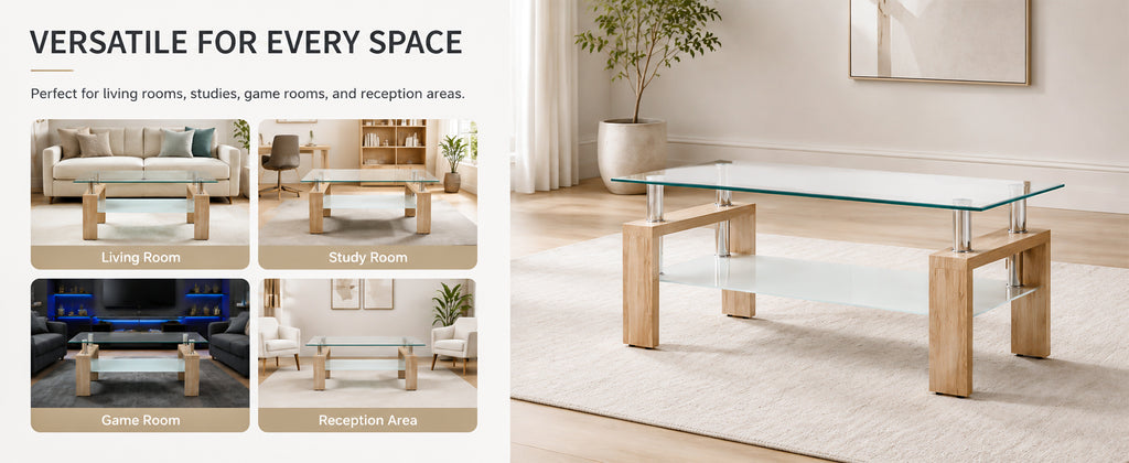 Modern Tempered Glass Coffee Table – Natural or Black — [variant:W3738P364267] Natural image 12