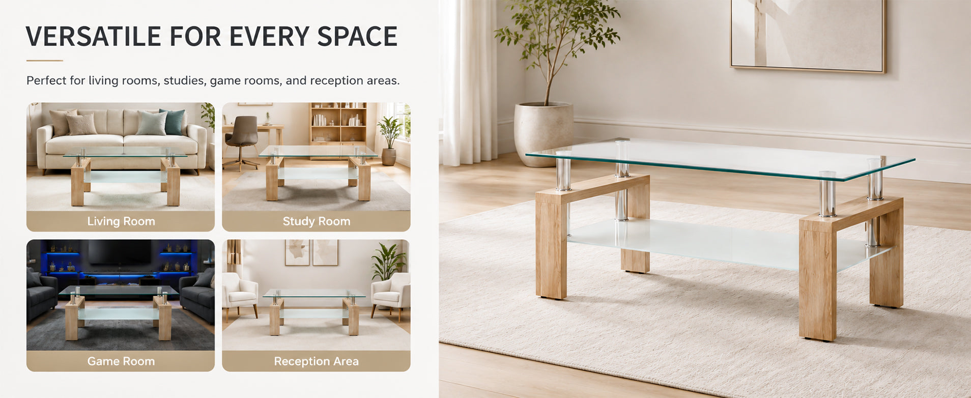 Modern Tempered Glass Coffee Table – Natural or Black — [variant:W3738P364267] Natural image 12