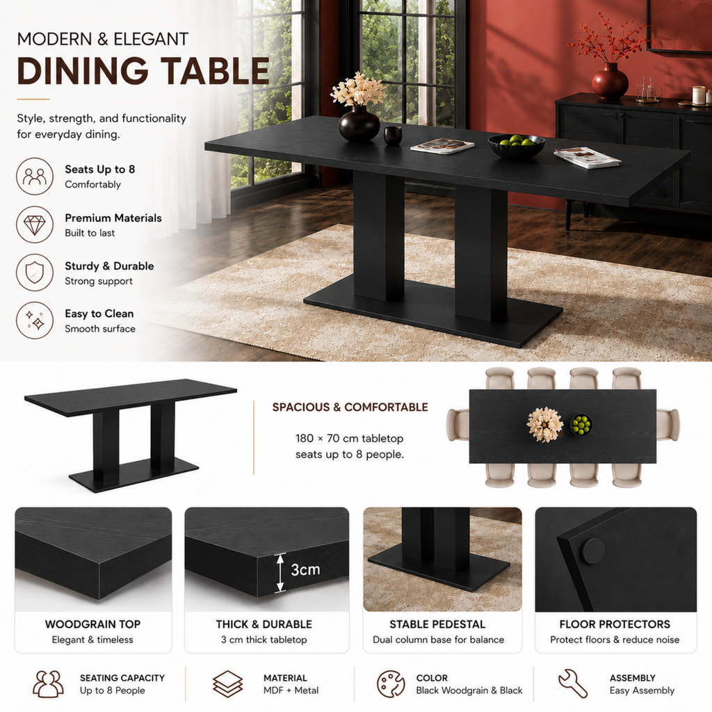 White Marble-Look Dining Table – 71-Inch — [variant:N859P472973S] Black image 7