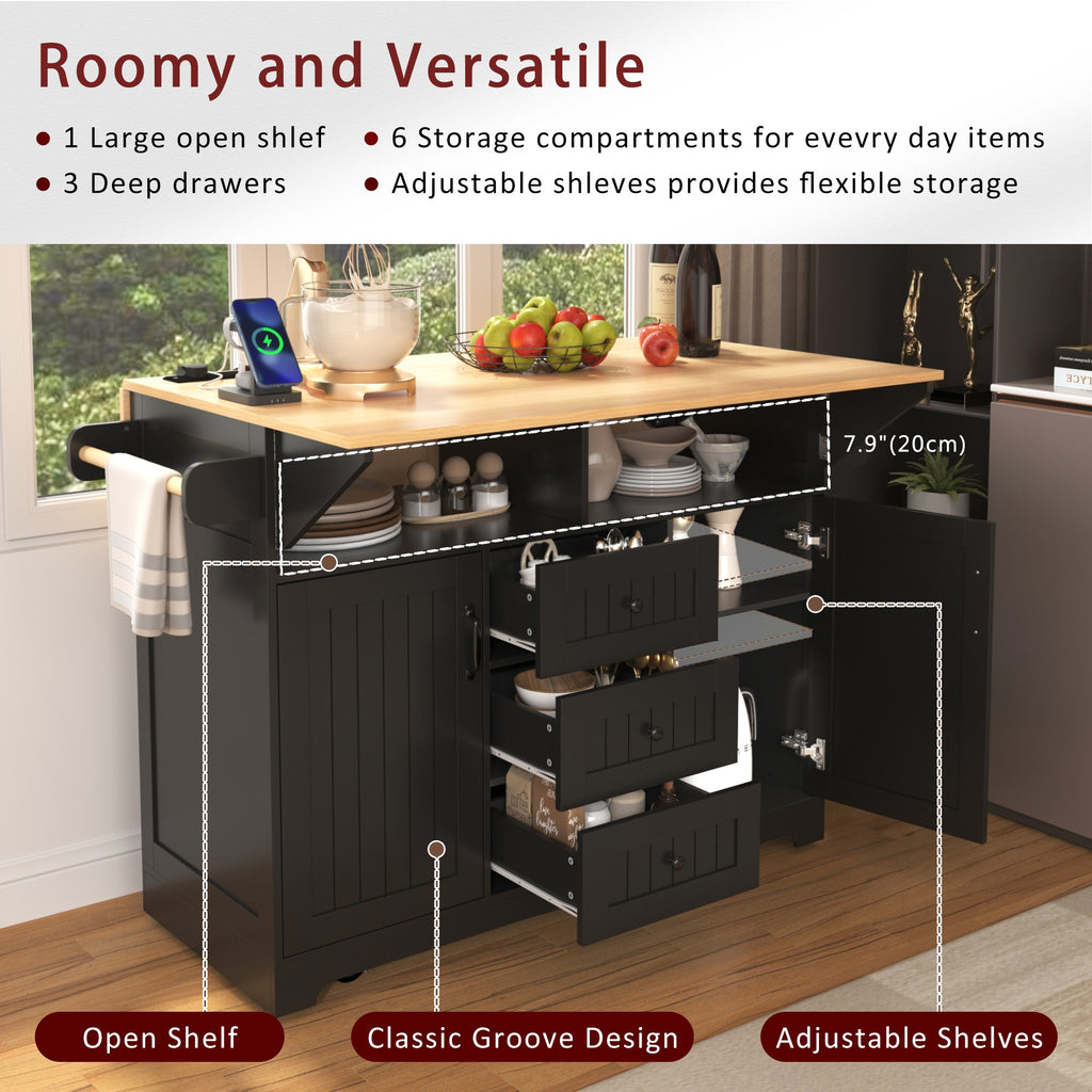 [variant:N853S000006B] Dual-Drop-Leaf Rolling Kitchen Island – Black, 55.75-Inch image 22