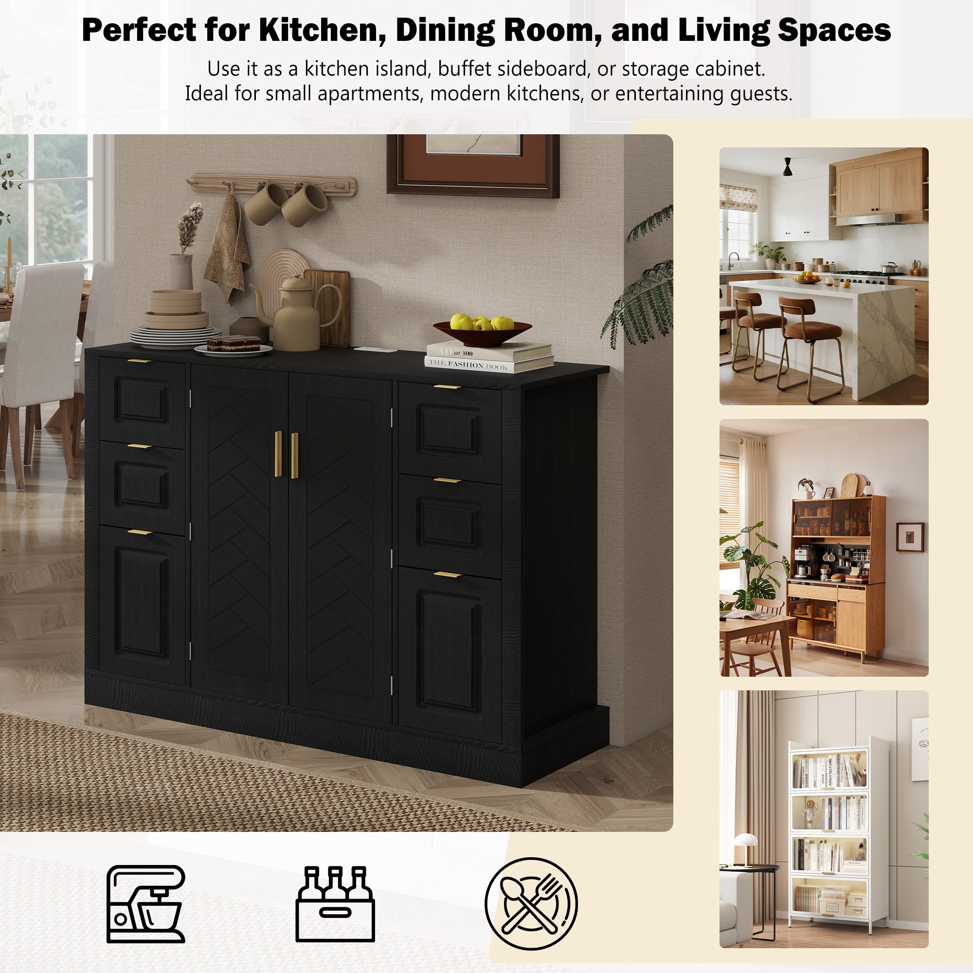 [variant:N889P443160B] Sideboard with 2 Doors, 6 Drawers & Power Outlet image 8
