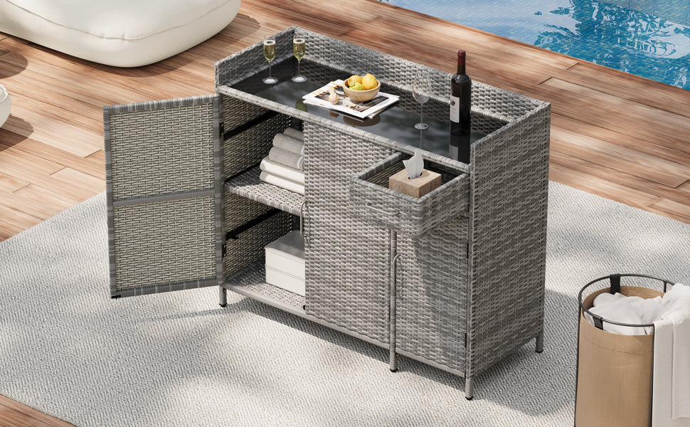 [variant:N853P387142G] Wicker Outdoor Storage Bar Cabinet – 47.5-Inch image 6