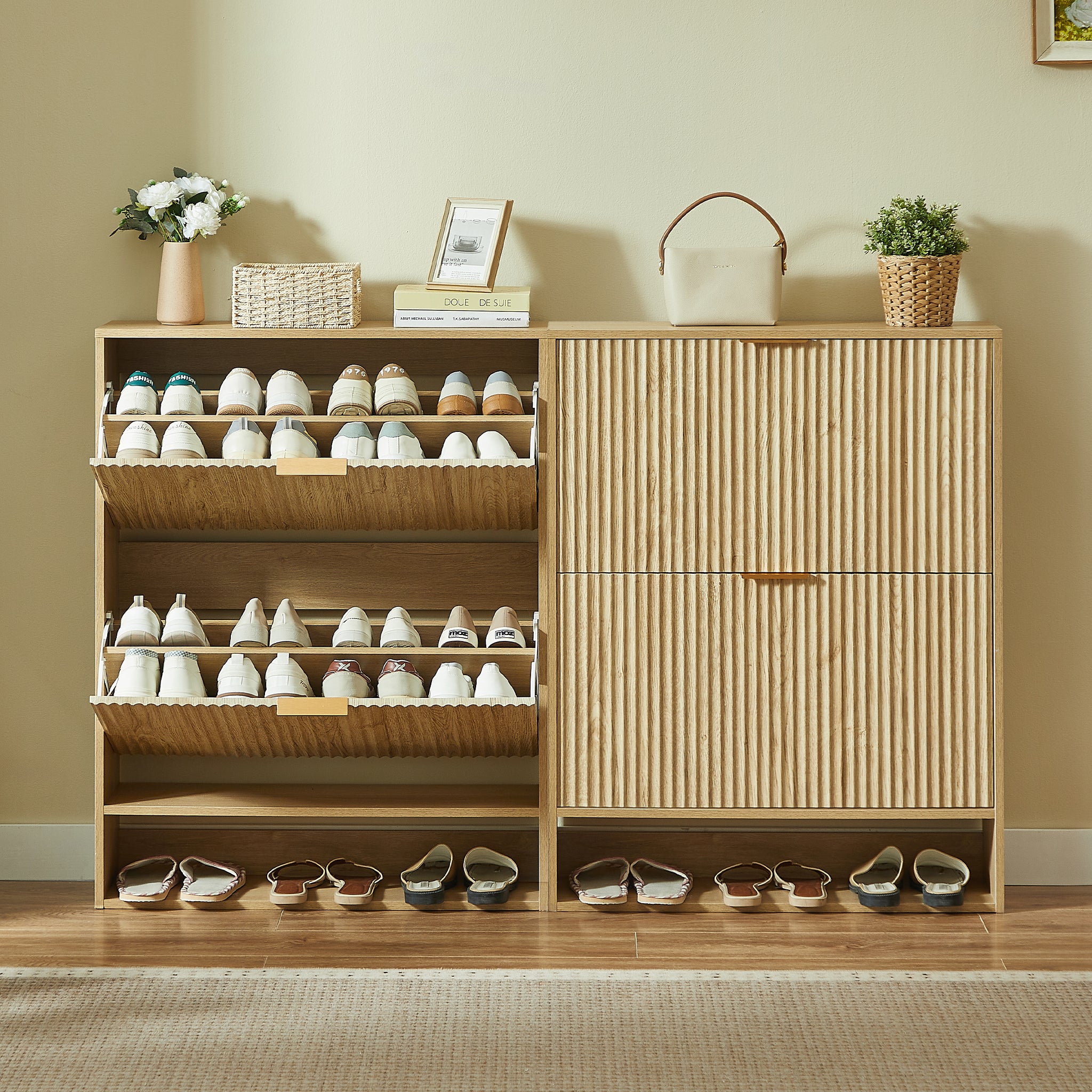[variant:W5078P443404] Modern Oak Fluted Shoe Cabinet image 3
