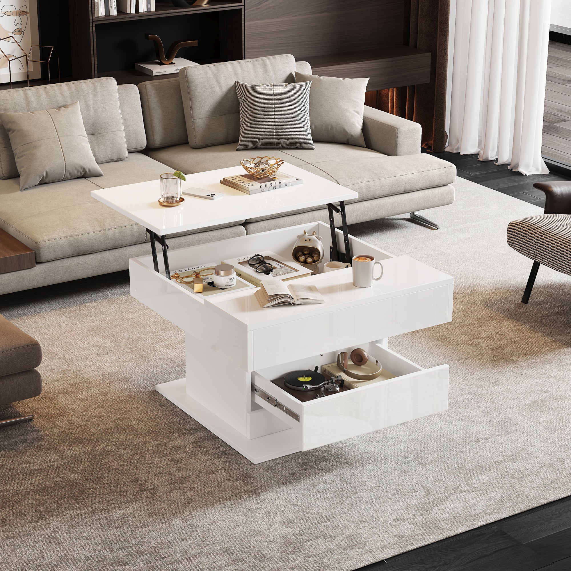 [variant:N892P423296W] 360° Rotating Lift-Top Coffee Table with Drawer image 22