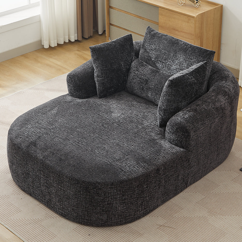 Oversized Corduroy Chaise Lounge with Throw Pillows — [variant:W5031P391322] Black image 2