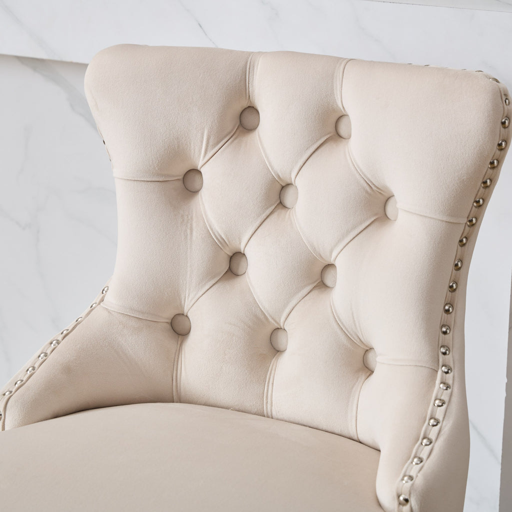 [variant:W5755P512968] Set of 2 Beige Velvet Swivel Bar Stools image 9