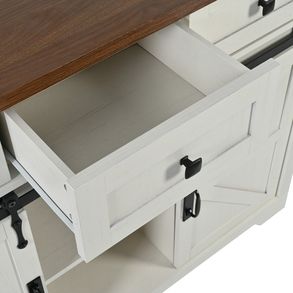 [variant:N853S379573W] Farmhouse Kitchen Island with Drop Leaf, Power Outlet and Sliding Barn Doors – 53.75-Inch image 2