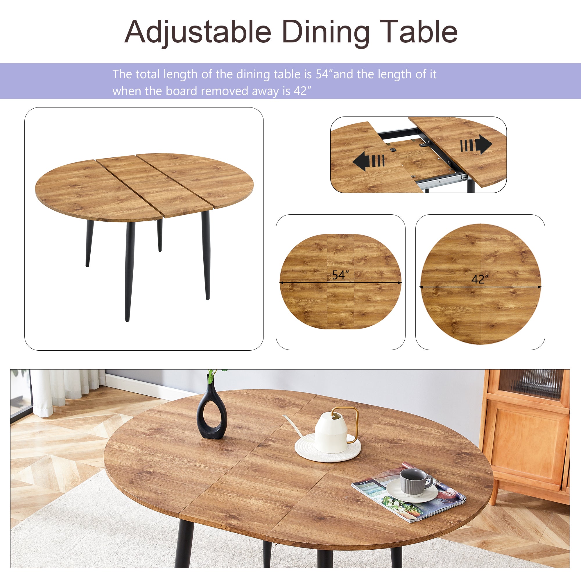 [variant:W3806S00005] Extendable Wood-Look Dining Table image 9