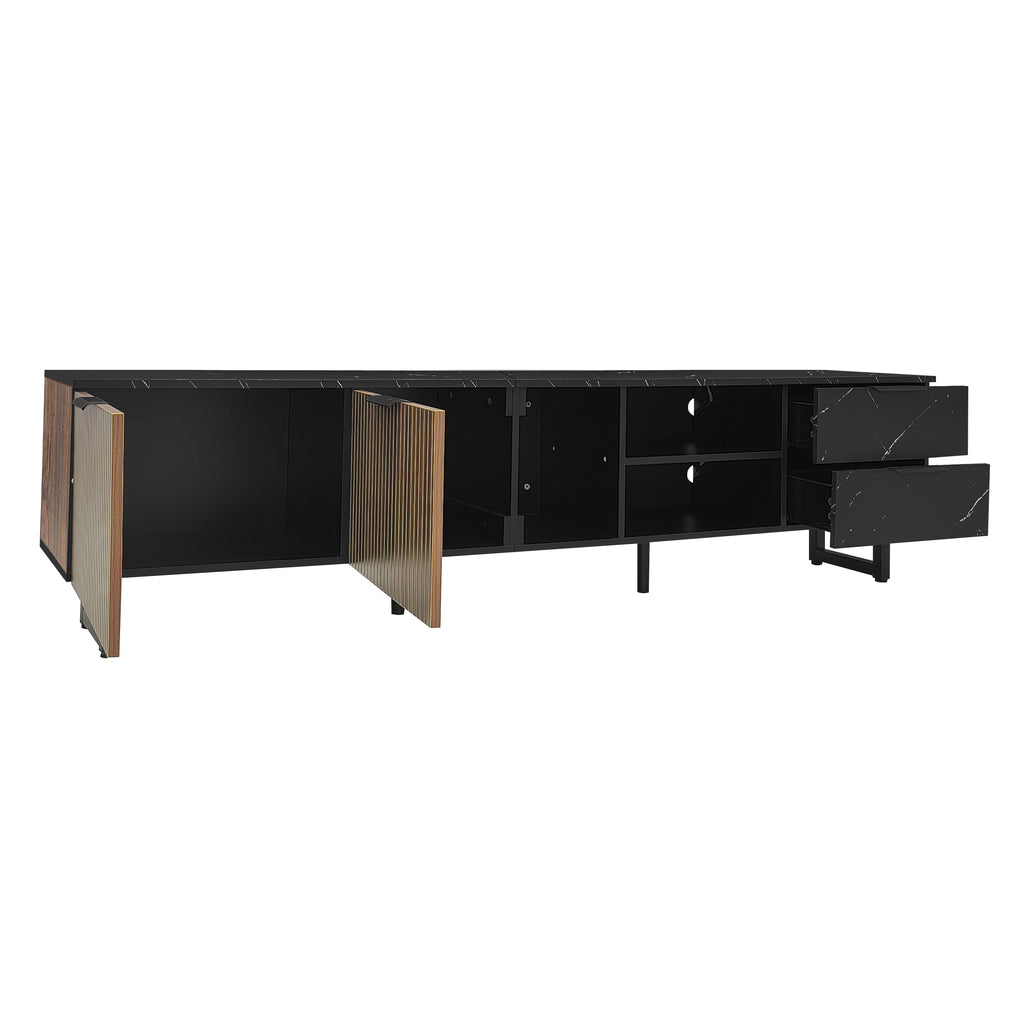 [variant:GA0010N] LED TV Stand with 2 Doors and 2 Drawers – Black Marble and Wood Grain image 32