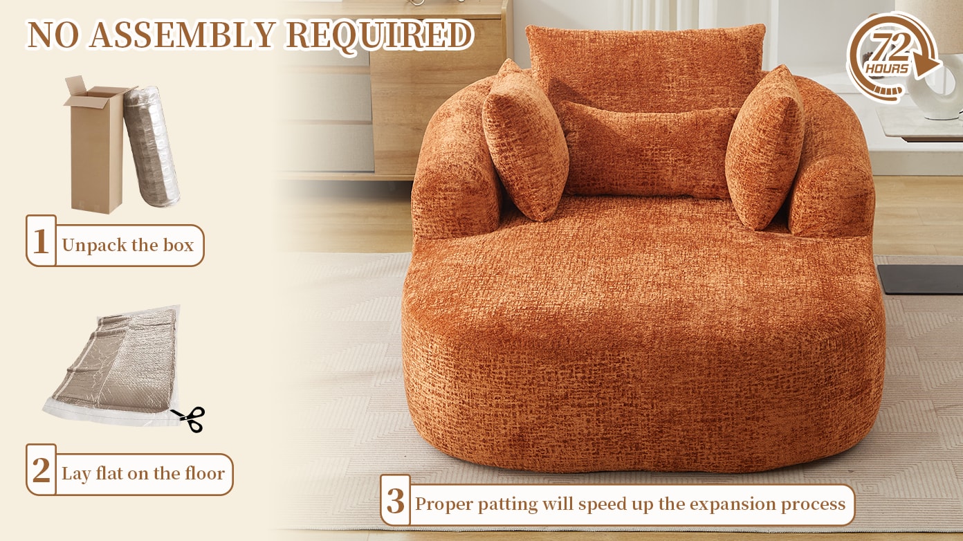 Oversized Corduroy Chaise Lounge with Throw Pillows — [variant:W5031P391329] Orange image 12