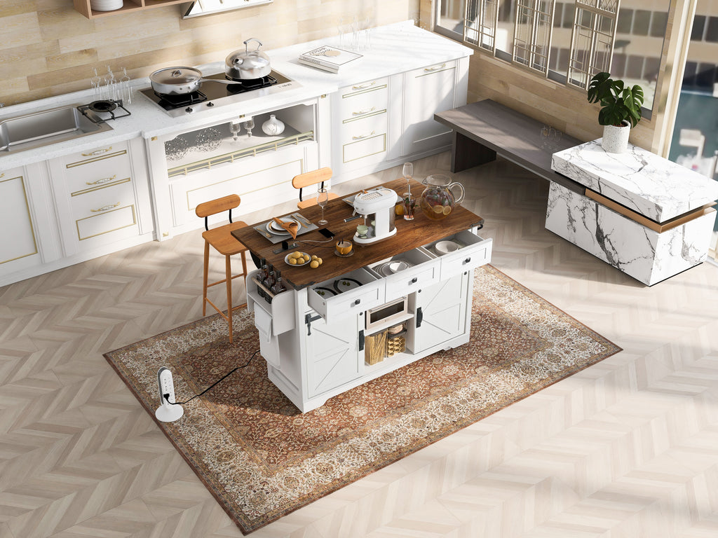 [variant:N853S379573W] Farmhouse Kitchen Island with Drop Leaf, Power Outlet and Sliding Barn Doors – 53.75-Inch image 11