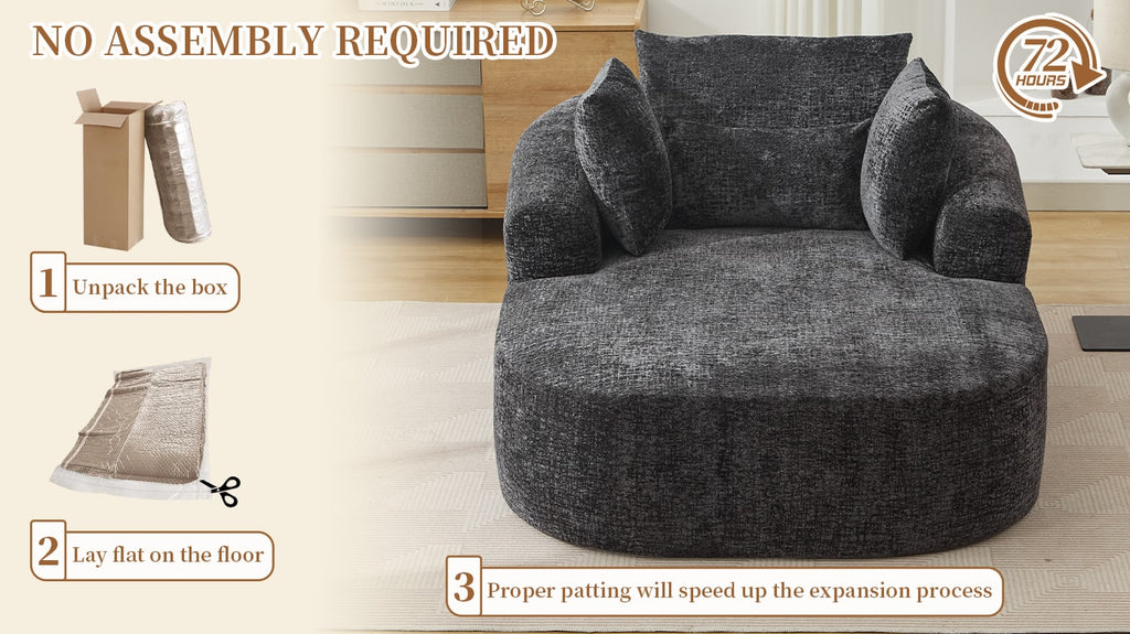 Oversized Corduroy Chaise Lounge with Throw Pillows — [variant:W5031P391322] Black image 10