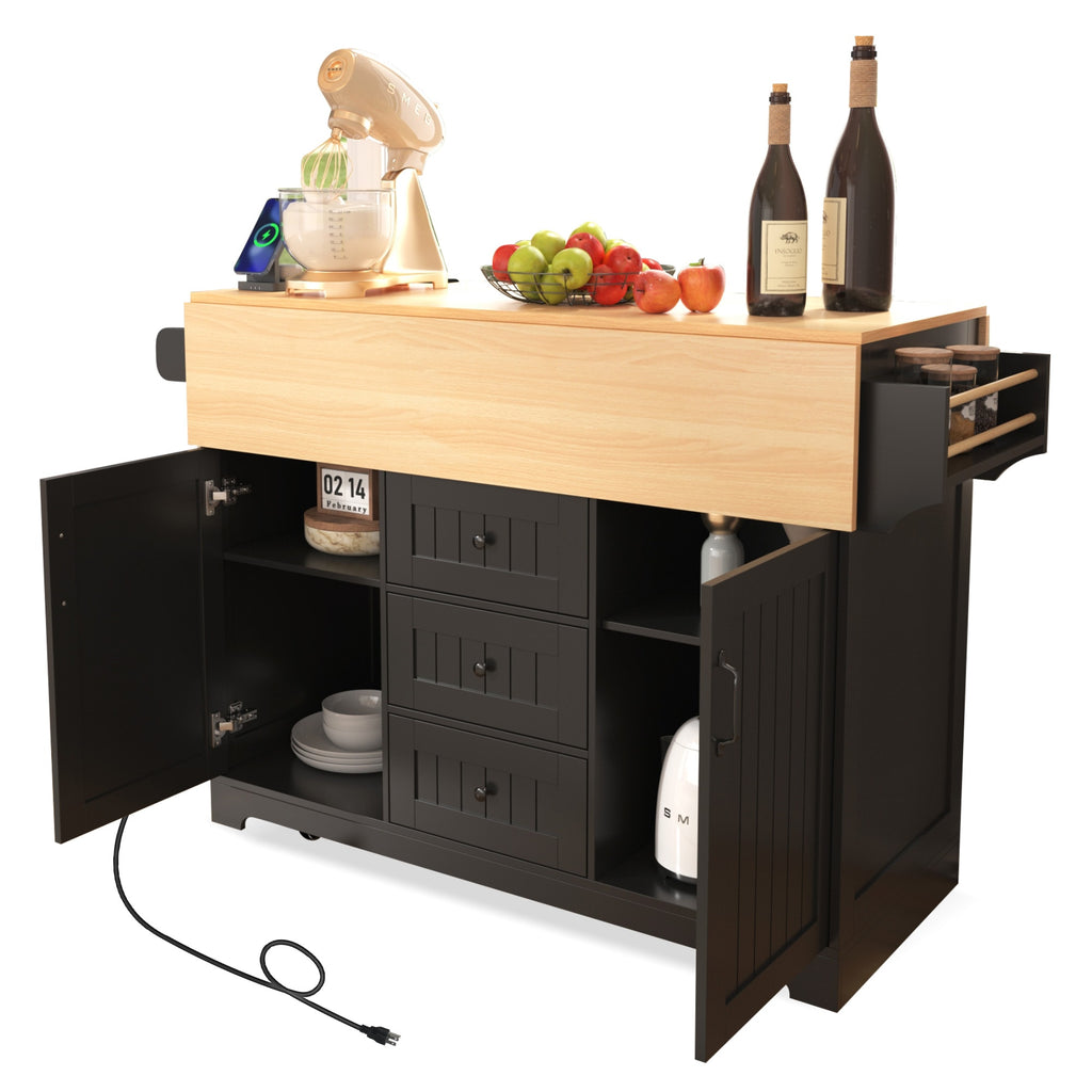 [variant:N853S000006B] Dual-Drop-Leaf Rolling Kitchen Island – Black, 55.75-Inch image 29