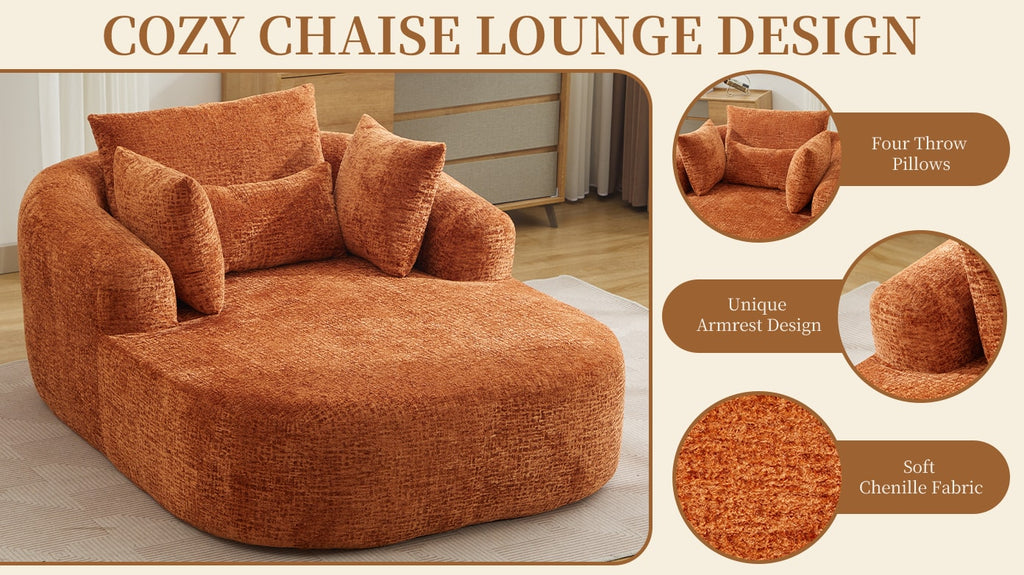 Oversized Corduroy Chaise Lounge with Throw Pillows — [variant:W5031P391329] Orange image 13