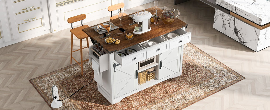 [variant:N853S379573W] Farmhouse Kitchen Island with Drop Leaf, Power Outlet and Sliding Barn Doors – 53.75-Inch image 16