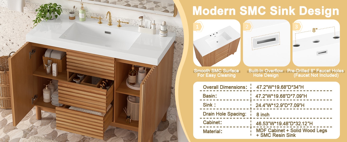 [variant:N729P000036N] Bathroom Vanity with SMC Sink – 47.2-Inch image 8