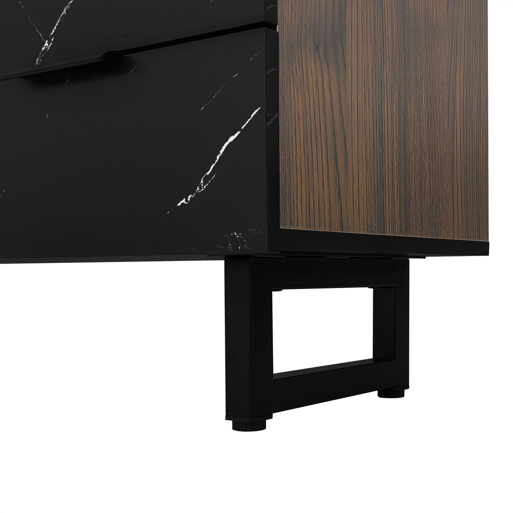 [variant:GA0010N] LED TV Stand with 2 Doors and 2 Drawers – Black Marble and Wood Grain image 26