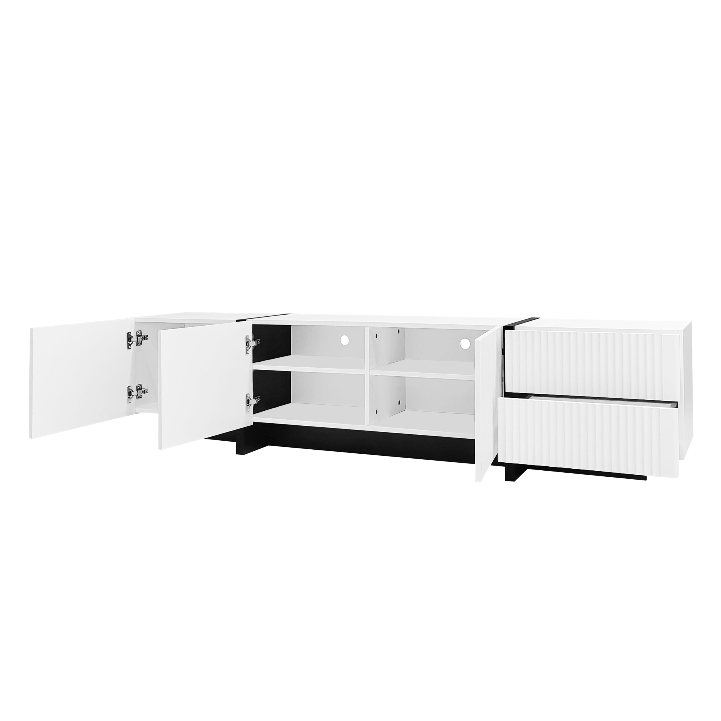 [variant:GA0014S] Modern TV Stand with 3 Doors and 2 Drawers – Black and White image 22