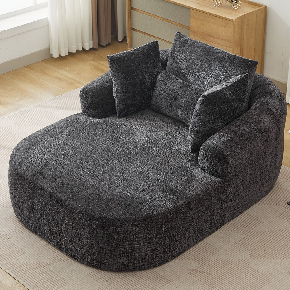 Oversized Corduroy Chaise Lounge with Throw Pillows — [variant:W5031P391322] Black image 7