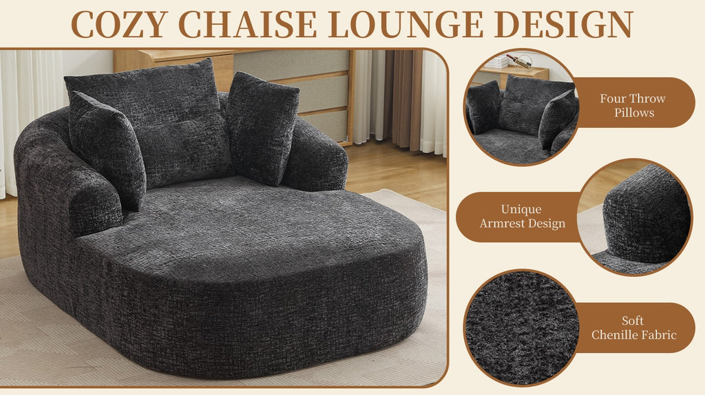 Oversized Corduroy Chaise Lounge with Throw Pillows — [variant:W5031P391322] Black image 11
