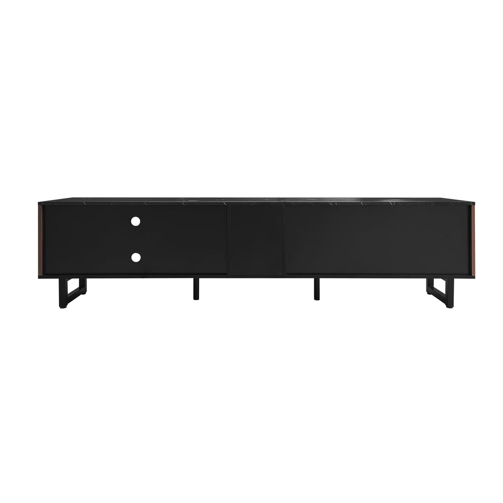 [variant:GA0010N] LED TV Stand with 2 Doors and 2 Drawers – Black Marble and Wood Grain image 31