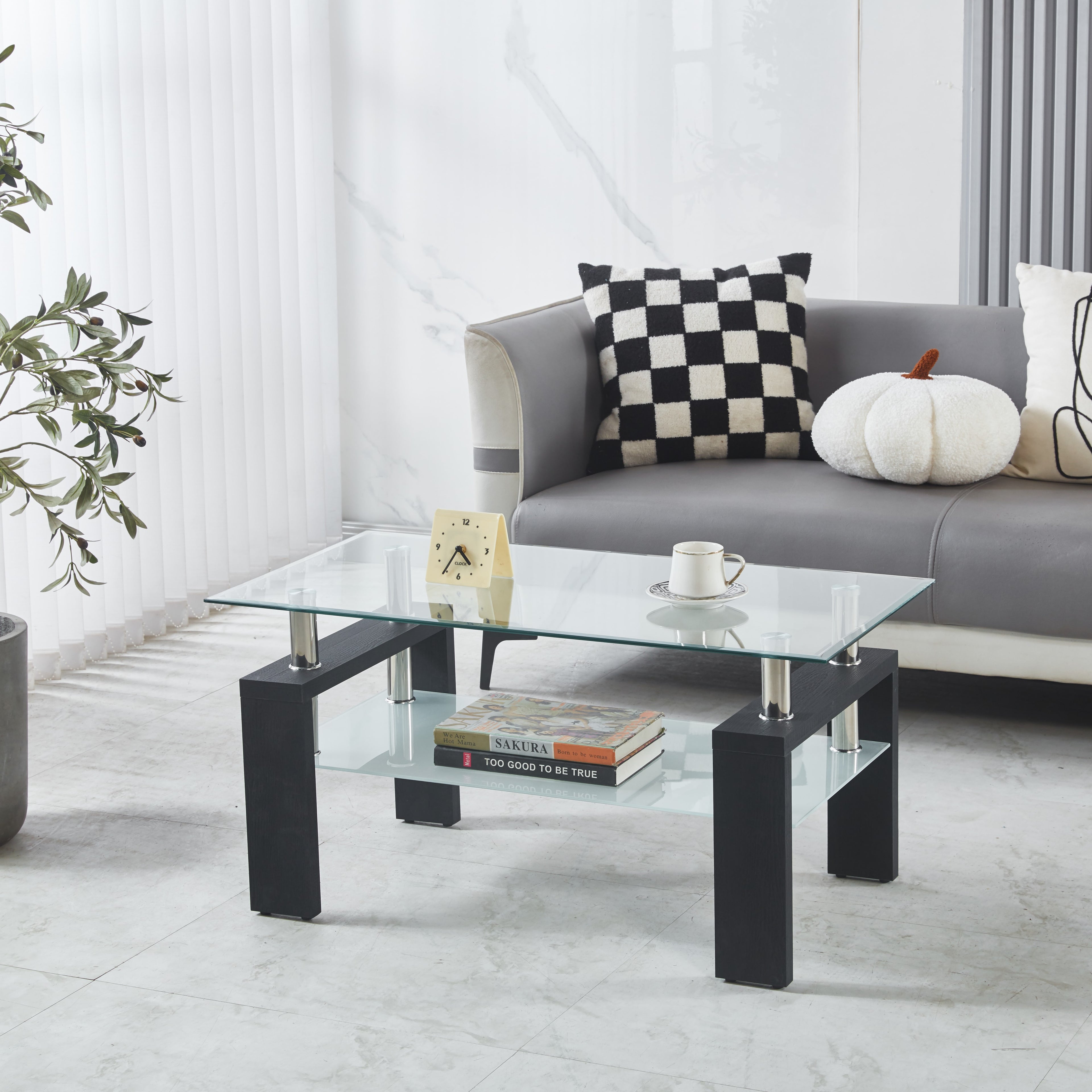 Modern Tempered Glass Coffee Table – Natural or Black — [variant:W3738P499161] Black image 8