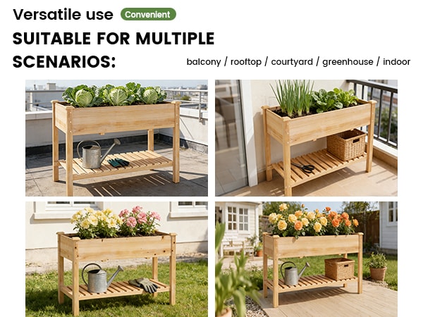 [variant:W3686P439295] Two-Tier Wooden Raised Garden Bed with Shelves image 23