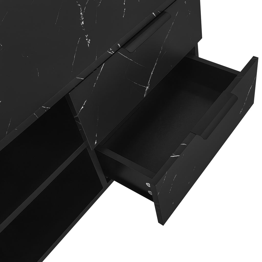 [variant:GA0010N] LED TV Stand with 2 Doors and 2 Drawers – Black Marble and Wood Grain image 30