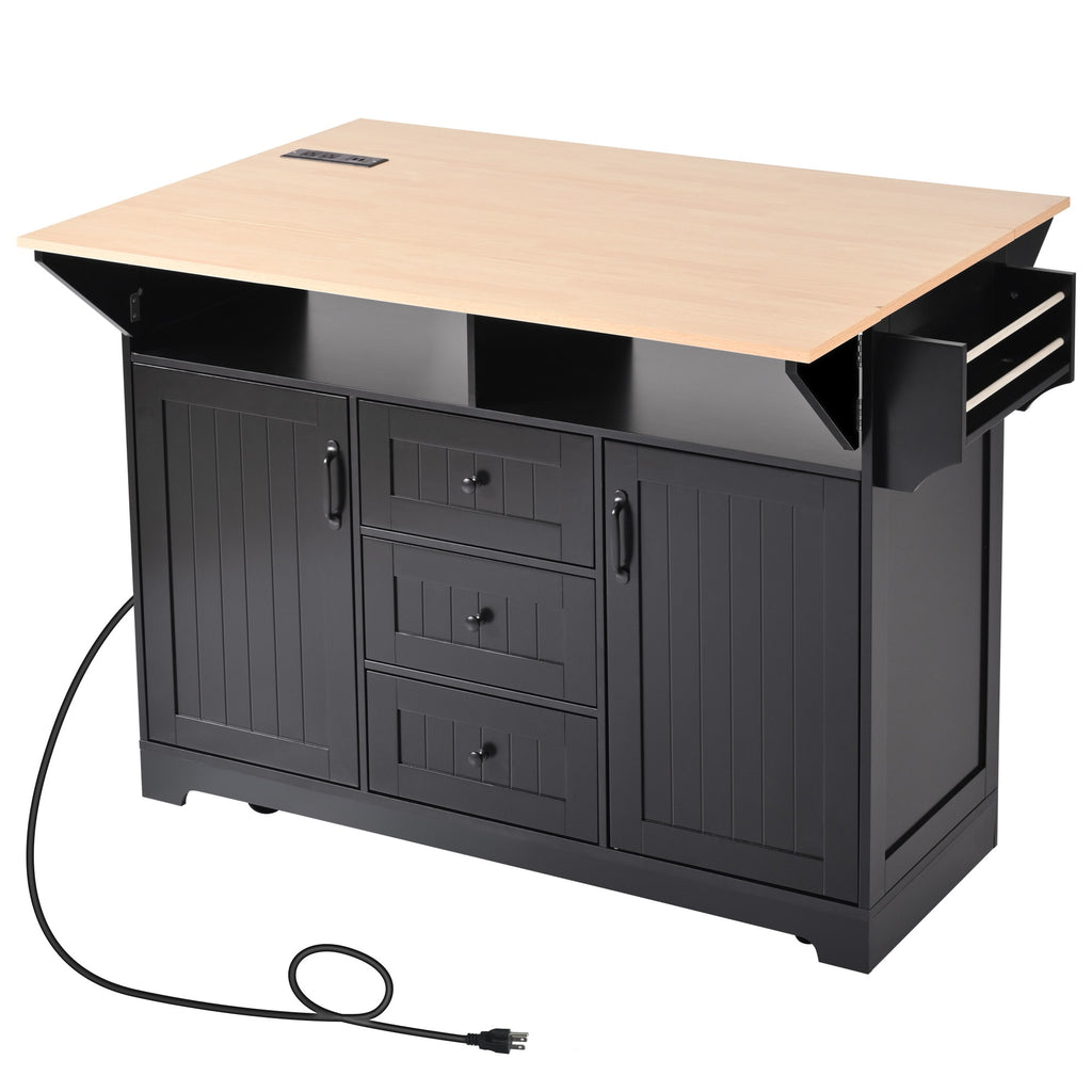 [variant:N853S000006B] Dual-Drop-Leaf Rolling Kitchen Island – Black, 55.75-Inch image 5