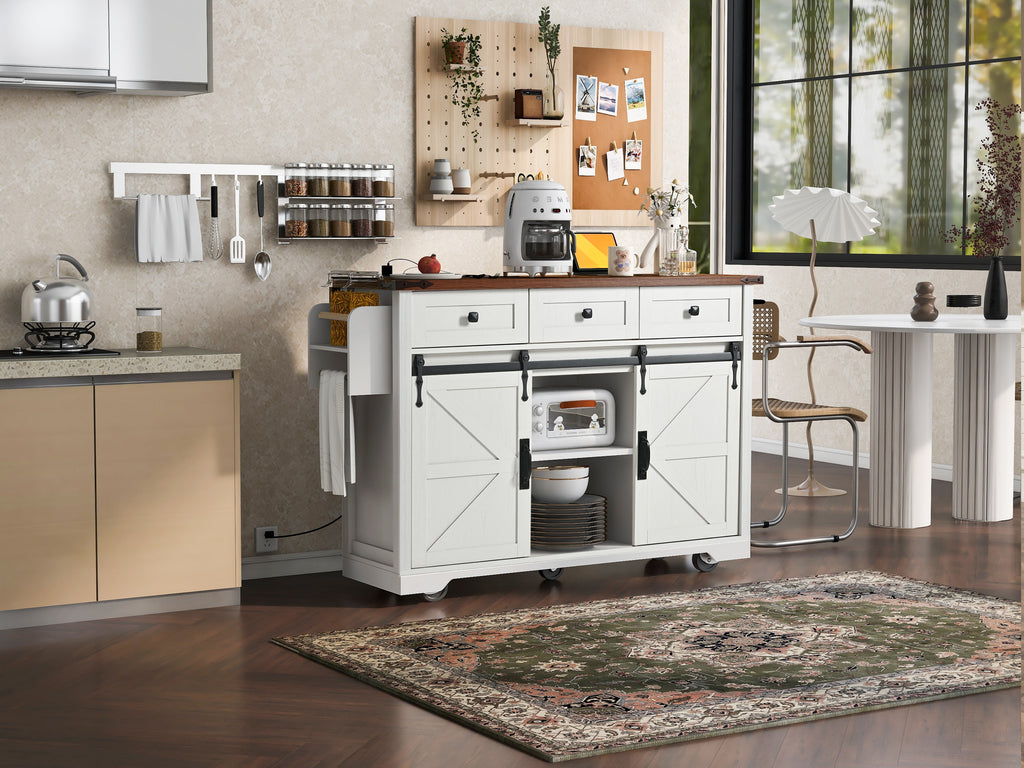 [variant:N853S379573W] Farmhouse Kitchen Island with Drop Leaf, Power Outlet and Sliding Barn Doors – 53.75-Inch image 12