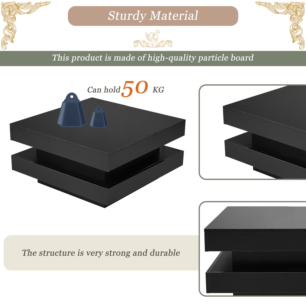 [variant:N892P423297B] Square High-Gloss LED Coffee Table with Rotating Top image 16