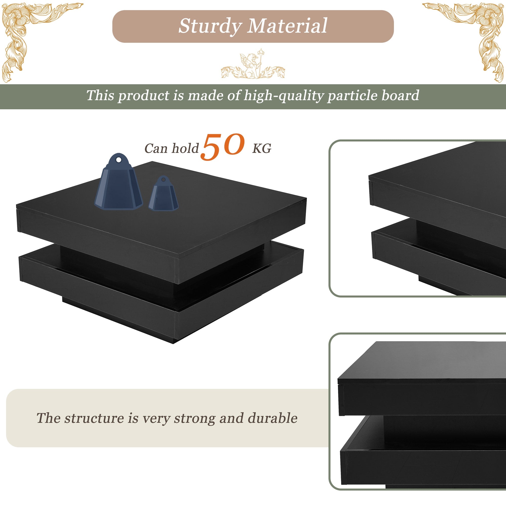 [variant:N892P423297B] Square High-Gloss LED Coffee Table with Rotating Top image 16