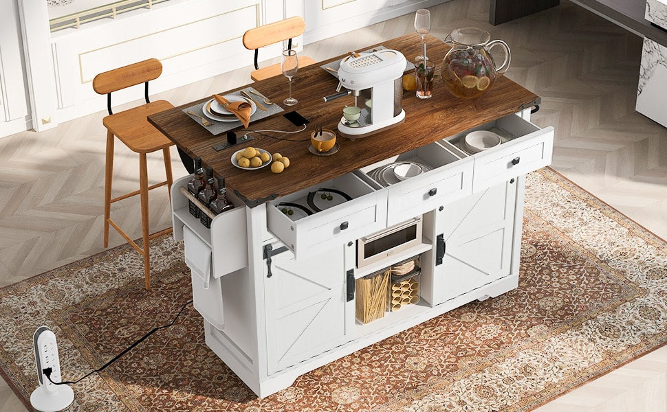 [variant:N853S379573W] Farmhouse Kitchen Island with Drop Leaf, Power Outlet and Sliding Barn Doors – 53.75-Inch image 21