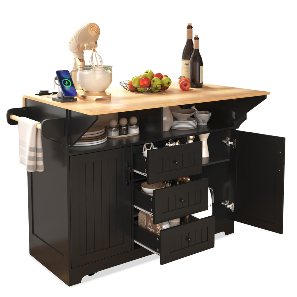 [variant:N853S000006B] Dual-Drop-Leaf Rolling Kitchen Island – Black, 55.75-Inch image 28