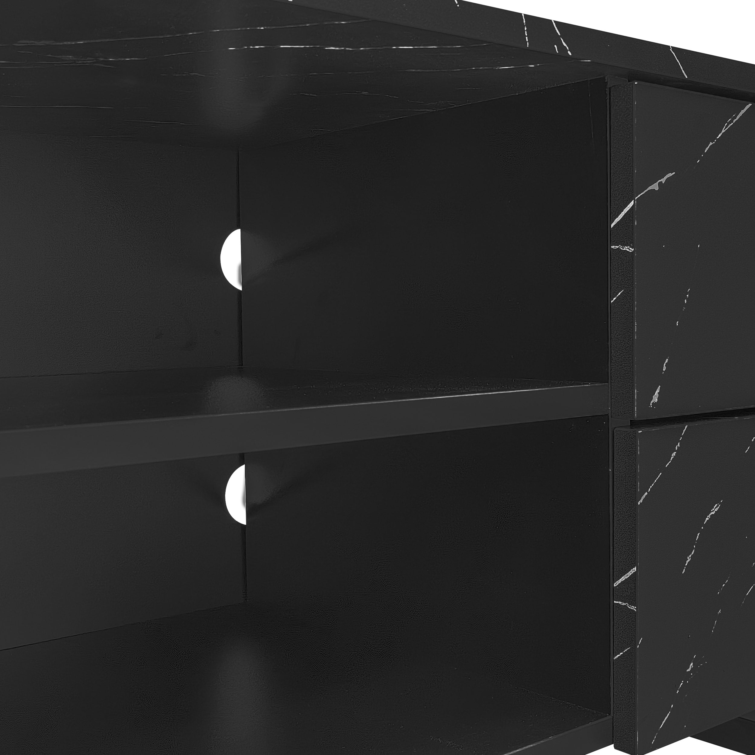 [variant:GA0010N] LED TV Stand with 2 Doors and 2 Drawers – Black Marble and Wood Grain image 25